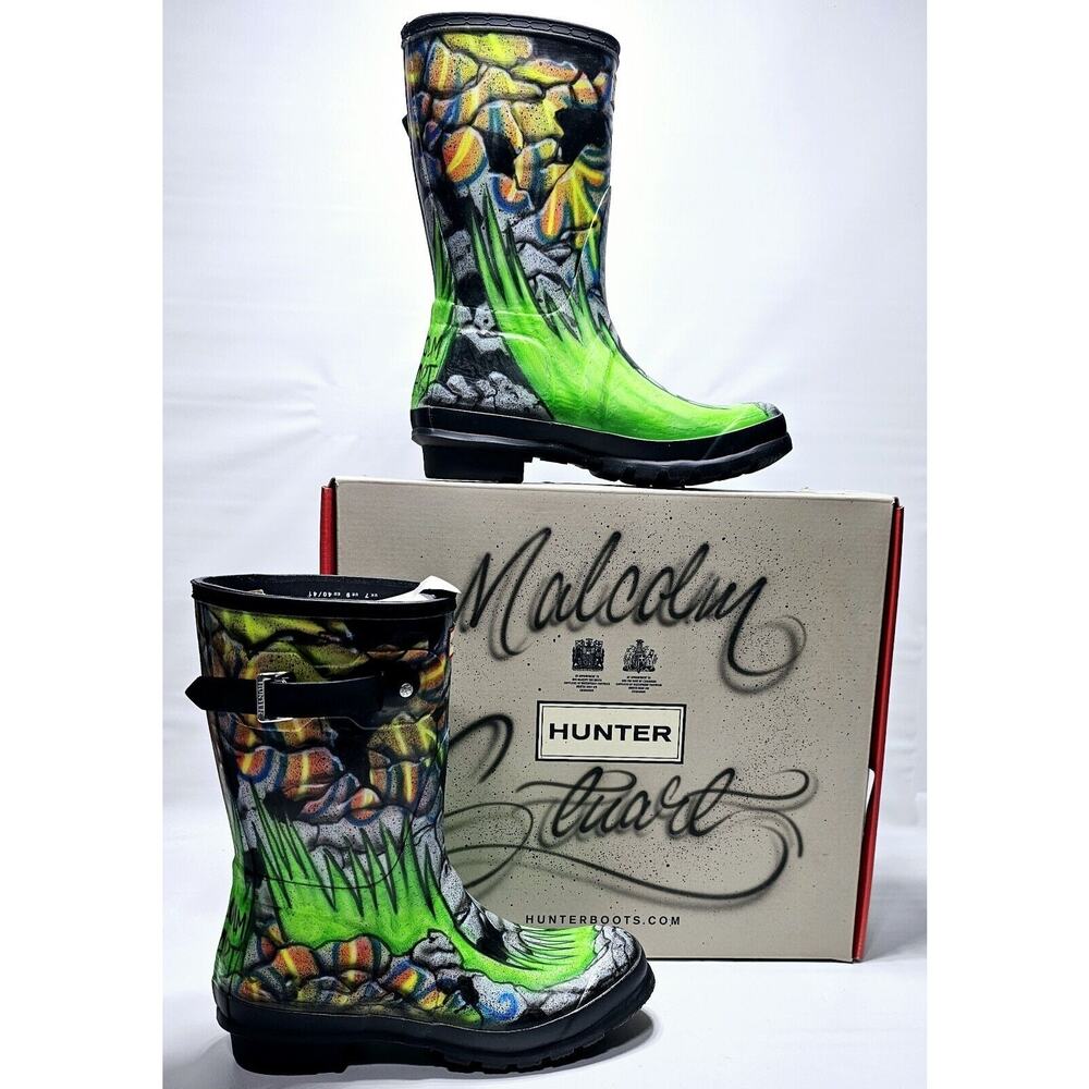NEW Hunter Womens Original Short Rain Boot Custom Painted By Malcolm Stuart Sz 9